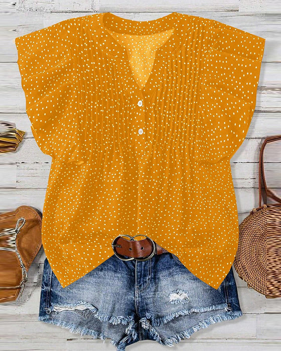 Blouse Manches Volants Col V Pois