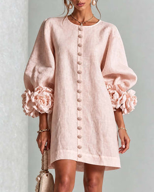 Robe Élégante Fleurie Manche Lanterne