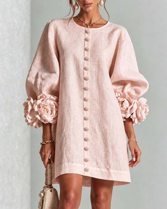 Robe Élégante Fleurie Manche Lanterne