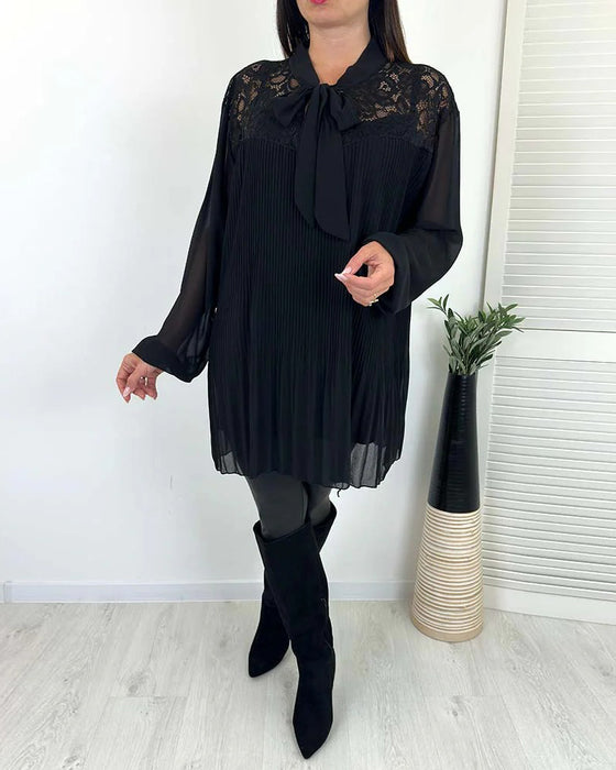 Blouse Unie Ample À Ruban Et Plissés