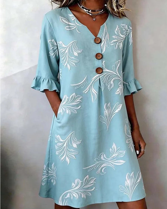 Robe Trois-Boutons Imprimé Floral