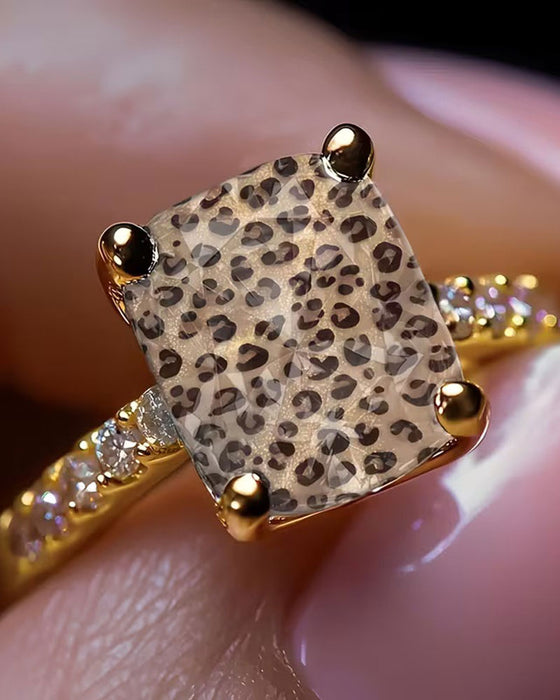 Bague Imprimé Léopard Carré Statement