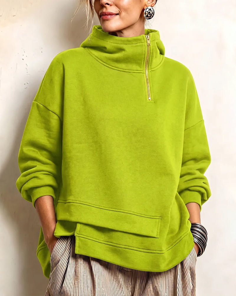 Sweatshirt Col Roulé Fermeture Éclair Irrégulière