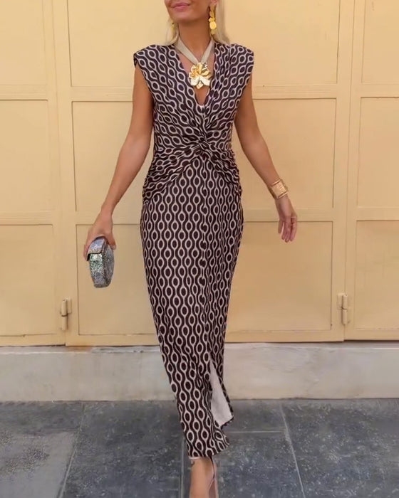 Blouse Col V Sans Manches Imprimée