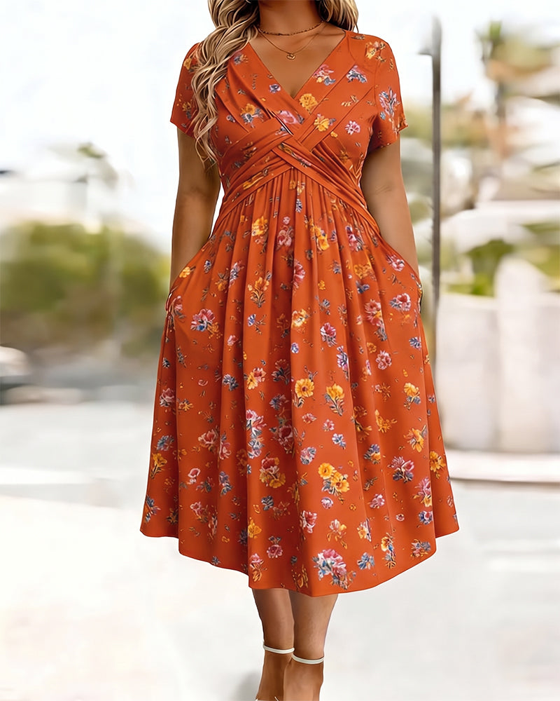 Robe Florale Twist Manche Courte