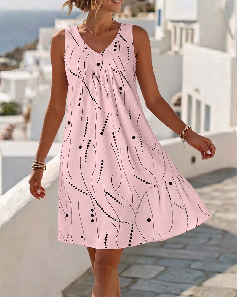 Robe Sans Manche Col V A-Ligne Patchwork