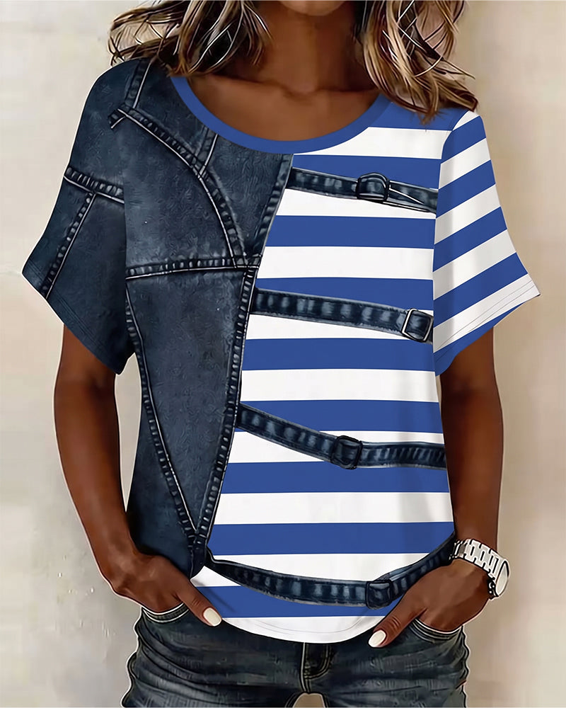 T-Shirt Rayure Patchwork Imprimé