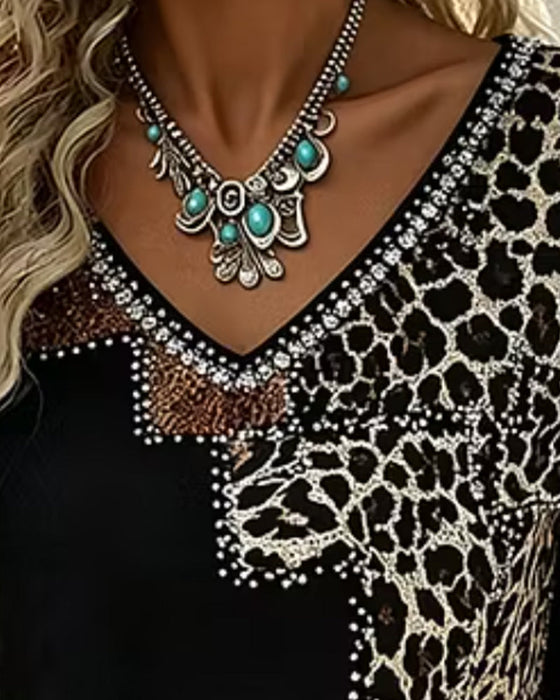 Blouse Col V Léopard Imprimé