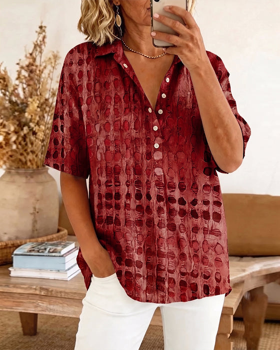 Blouse Imprimé Pois Bouton Demi-Patron