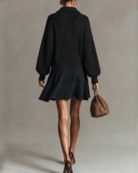 Robe Pull Décontractée Fermeture Éclair Manche Longue