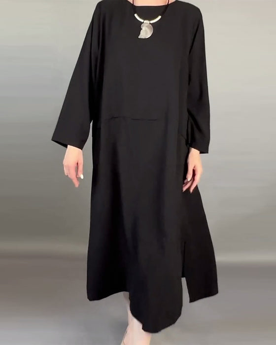 Robe Ample Grande Taille Unie Avec Boutons