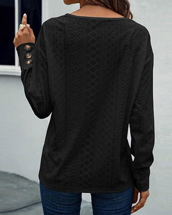 Chemisier décontracté col en V ajouré couleur unie