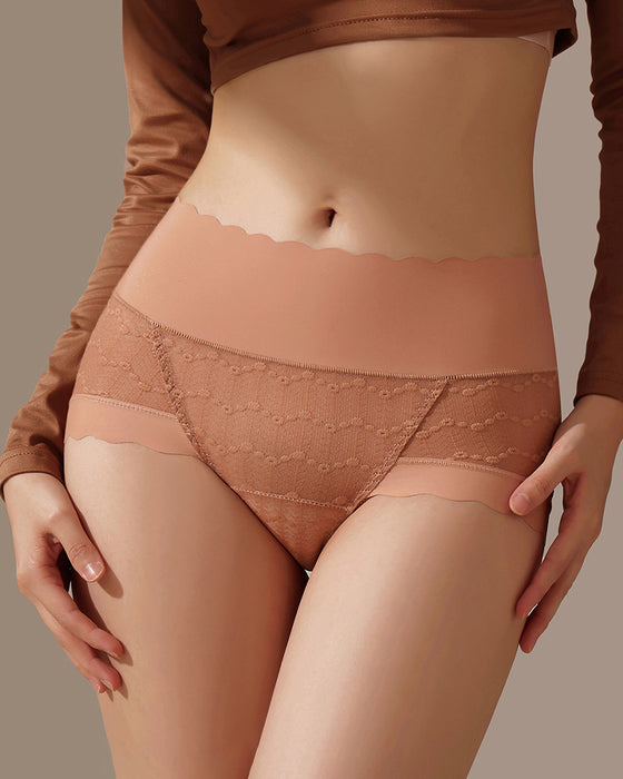 Culottes Respirantes Sans Coutures à Haute Taille Dentelle