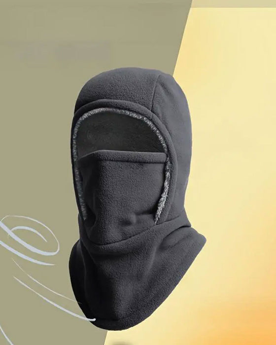 Hiver 2 En 1 Bonnet Et Masque Facial Coupe-Vent Doublure Polaire Épaisse Pour Sports De Plein Air Noir