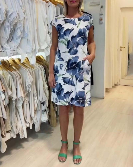 Robe à manches courtes et poche à imprimé floral