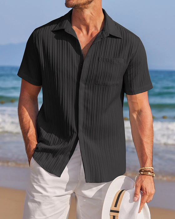 Chemise Côtelée Unie Décontractée