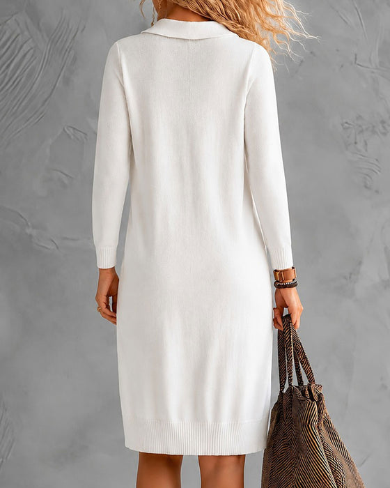 Robe Revers Col En V Ajustée Manches Longue