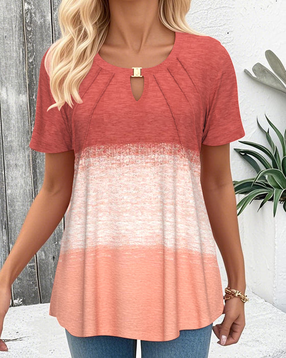 Chemisier Col rond Contraste Manches courtes