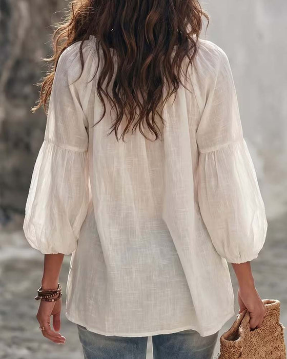 Blouse Manches Ballon Lanterne Volant Attacher