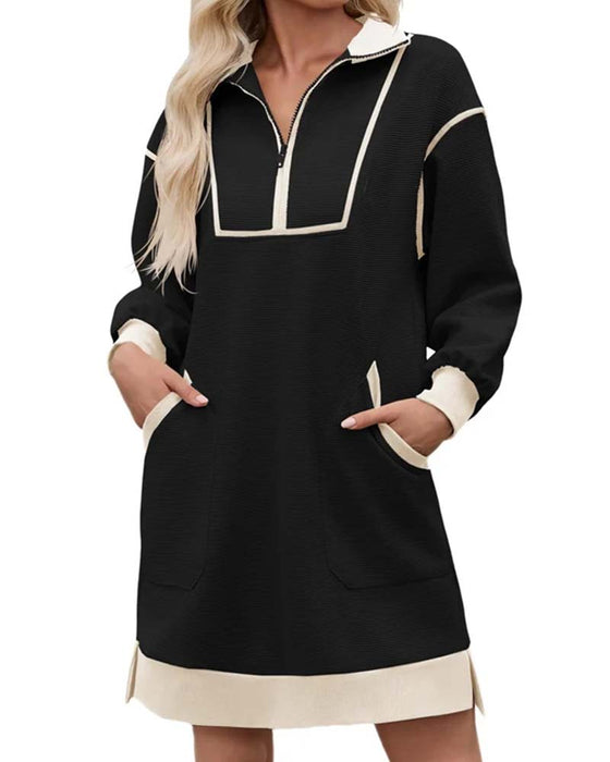 Robe Demi Zip Manches Longues Blocs De Couleurs Courte