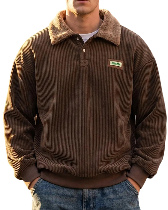 Sweatshirt Côtelé Boutonné Revers