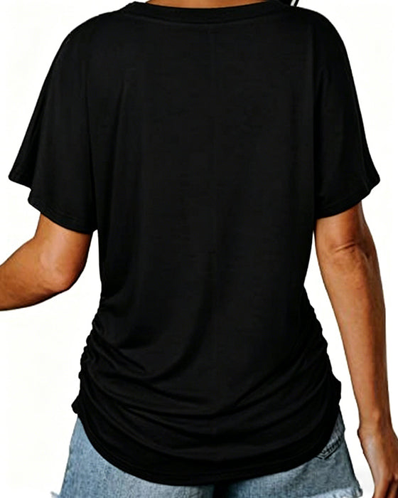T-Shirt Plissé Uni Col En V