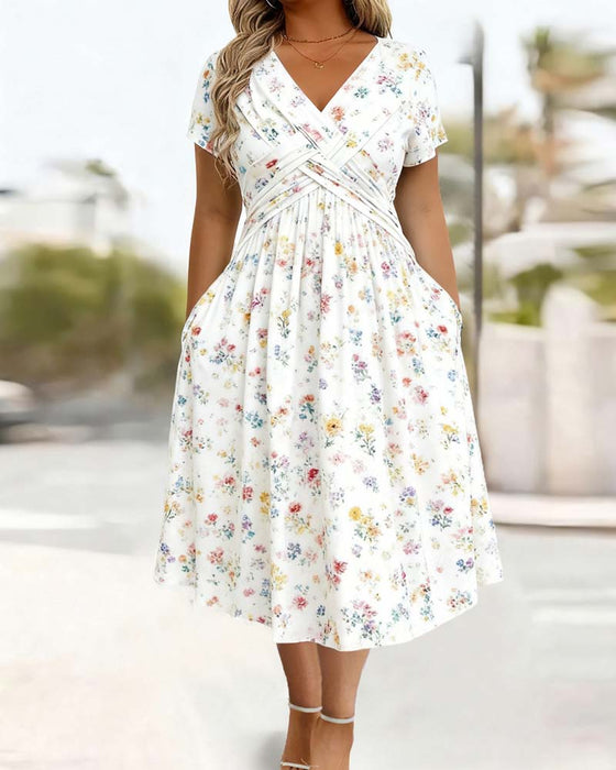 Robe Florale Twist Manche Courte