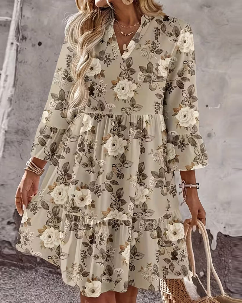 Robe Manche Cloche Imprimé Fleuri