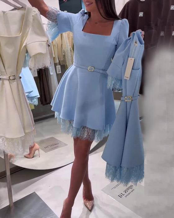 Robe Col Carré Dentelle Cintrée Patchwork