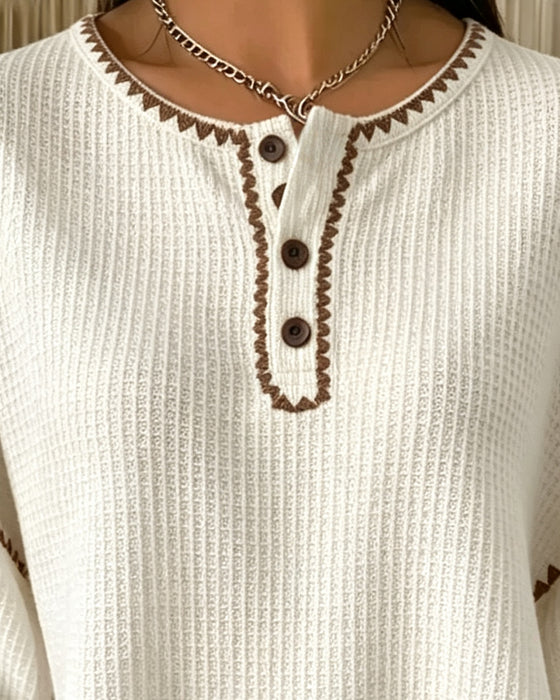 Sweatshirt Col Rond Bouton Décontracté