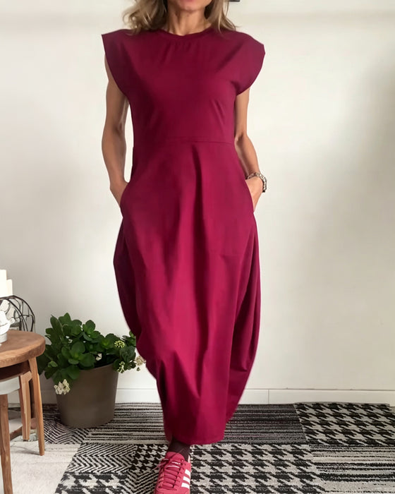 Robe Col Rond Poche Unie