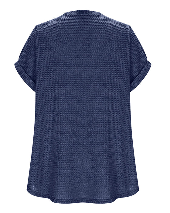 T-Shirt Femme Maille Gaufrée Col V Décontracté Été