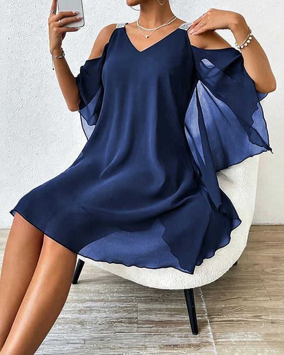 Robe Paillette Épaule Dégagée Unie