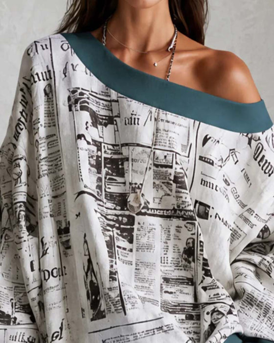 Robe Off-Épaule Manche Chauve-souris Imprimé