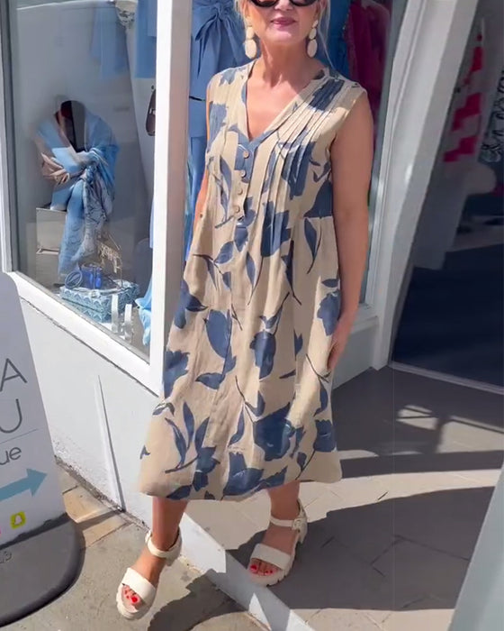 Robe Décolleté En V Sans Manches Imprimée