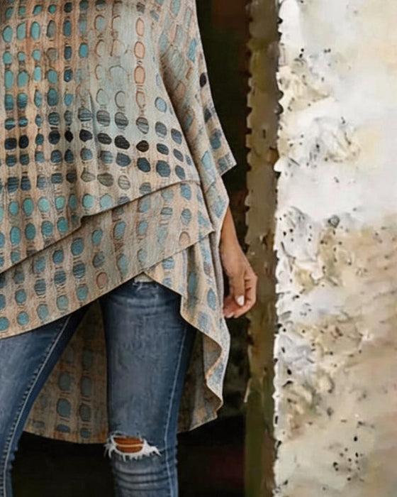 Blouse Imprimé Pois Une Épaule Irrégulière