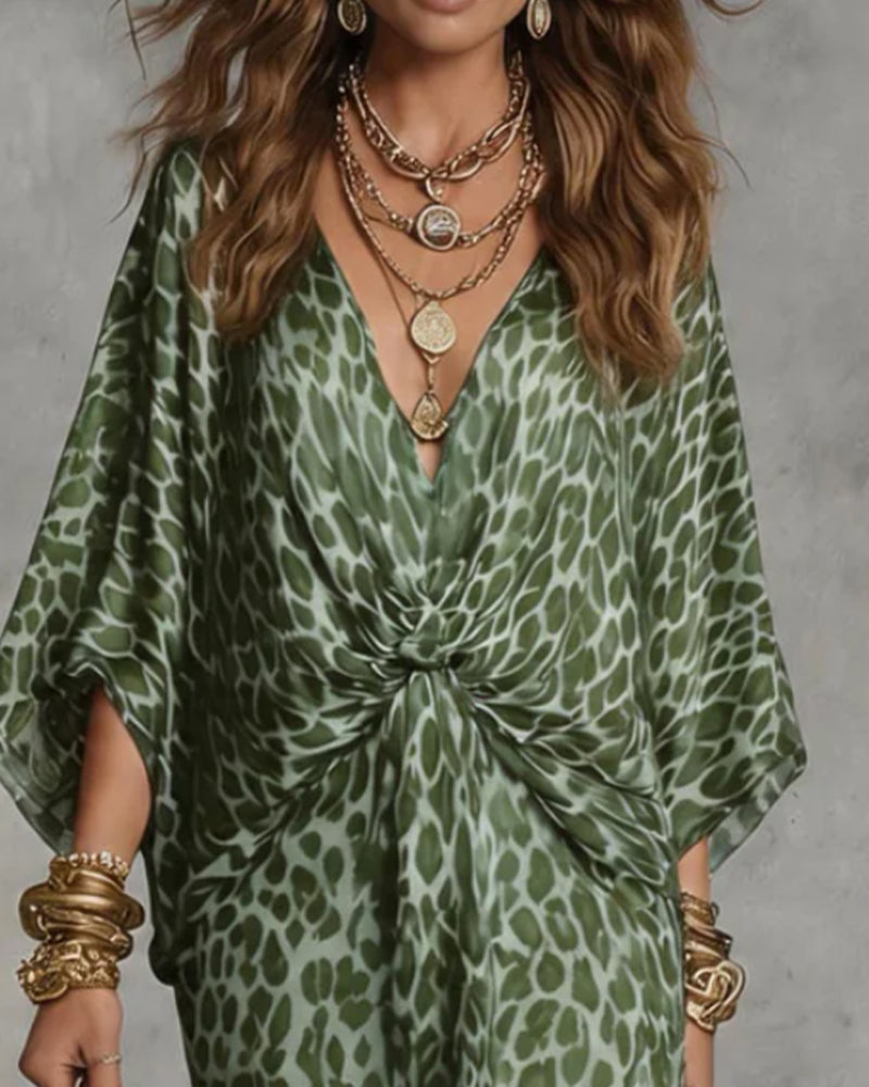Robe Tendance Léopard Manche Chauve-Souris