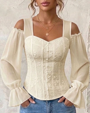 Blouse Off-Épaule Manche Longue Taille