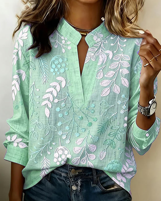 Blouse À Motif Floral Et Col Montant