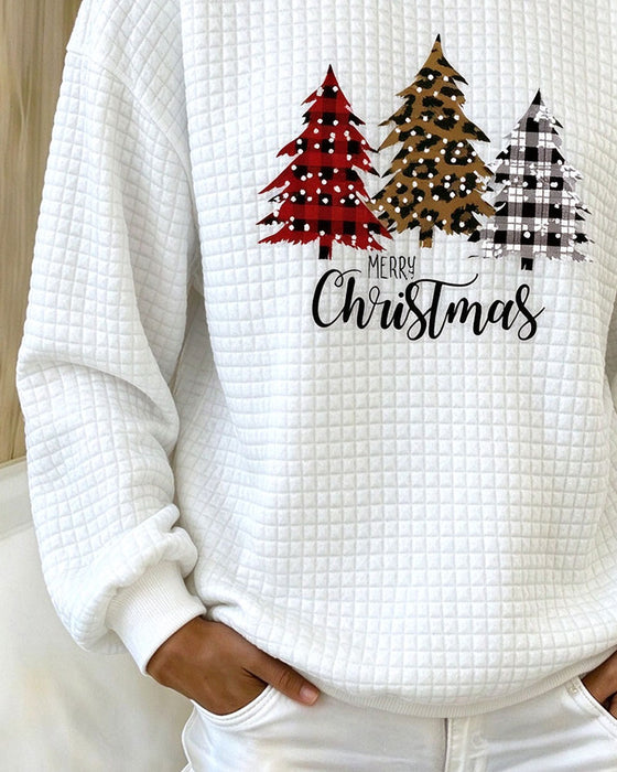 Sweatshirt Col Rond À Carreaux Pullover Arbre De Noël