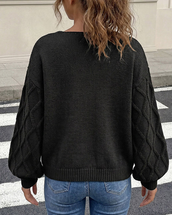 Pullover Manche Lanterne Argyle Mode Tricoté