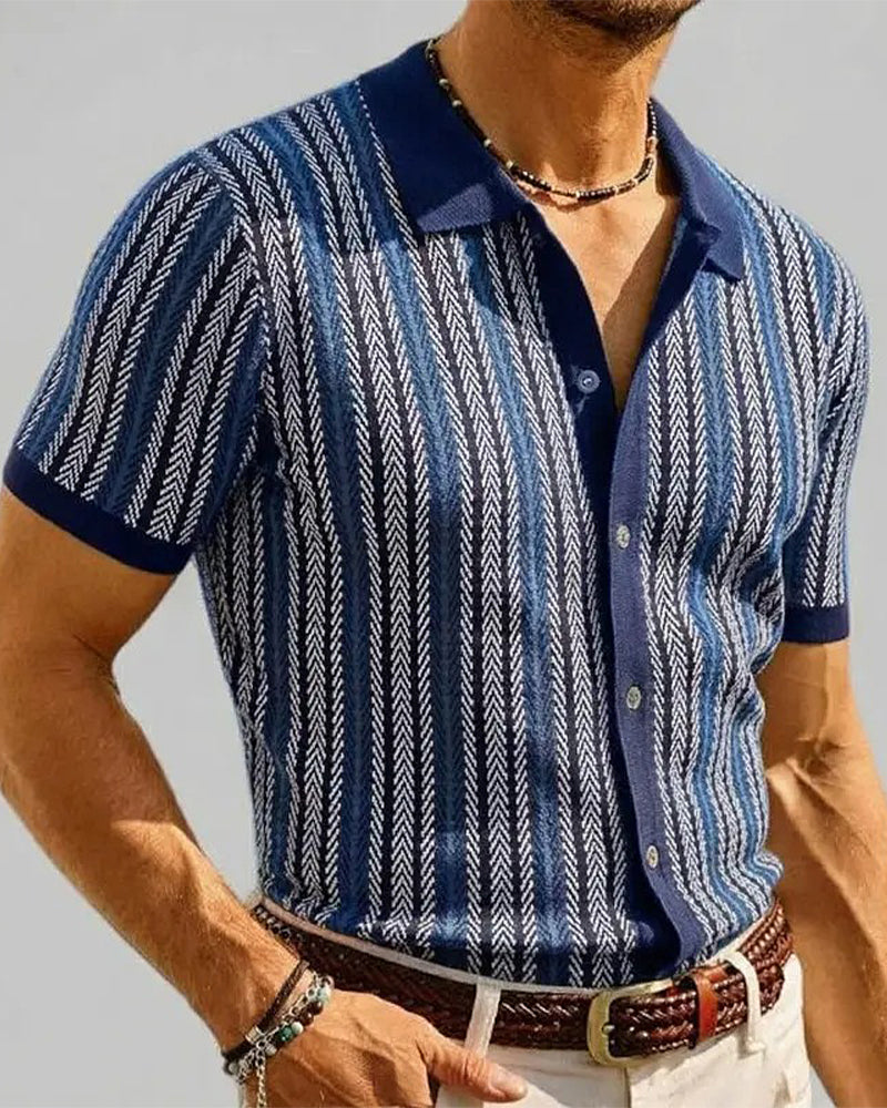 T-Shirt Revers Homme Manches Courtes Bouton