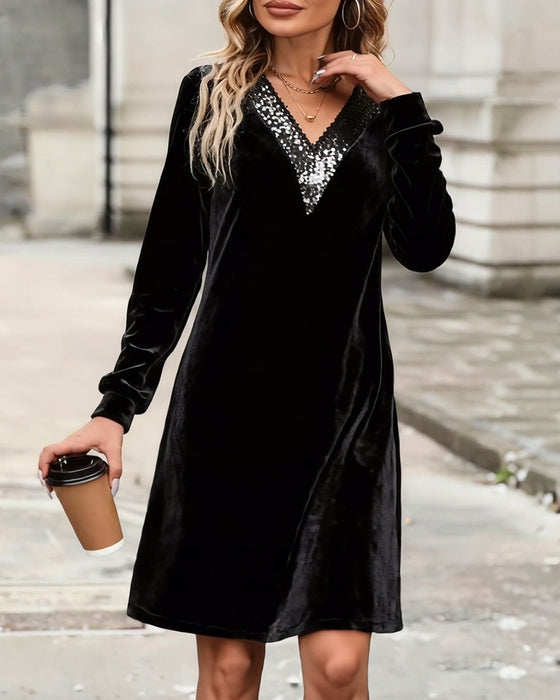 Robe élégante à col en V et sequins