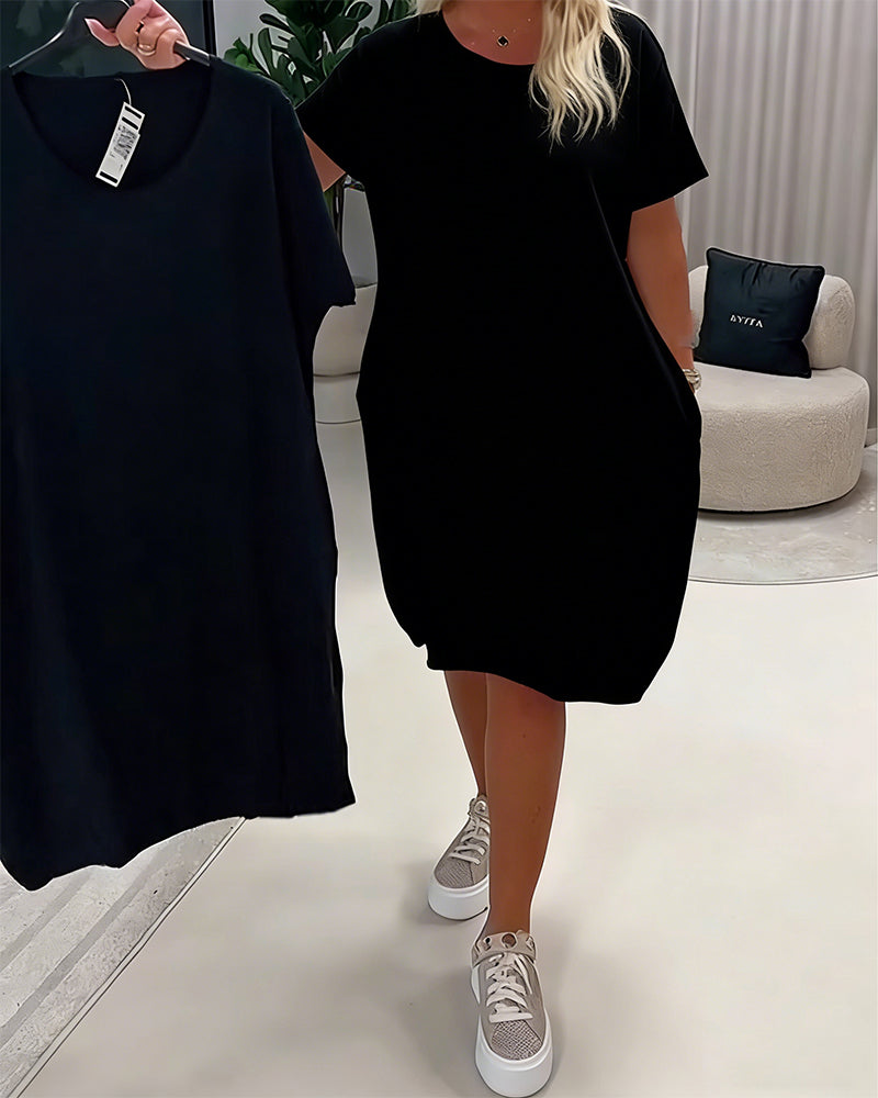 Robe Manches Courtes Encolure Ronde Loose-Fit