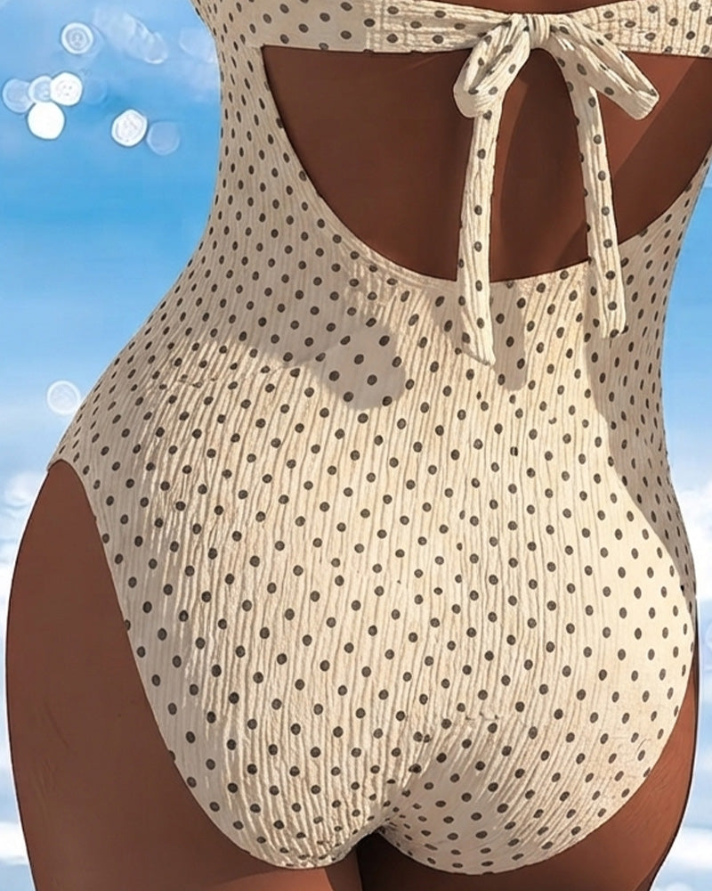 One-Piece Pois Cravate Mesh Patchwork