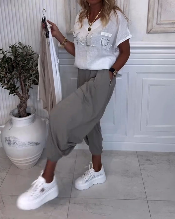 Pantalon Uni Bouffant Décontracté