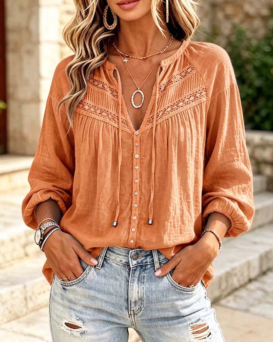 Blouse Décontractée Évidé Dentelle