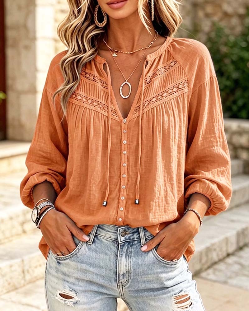Blouse Décontractée Évidé Dentelle
