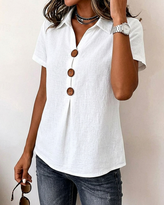 Blouse Revers Trois-Boutons Manche Courte