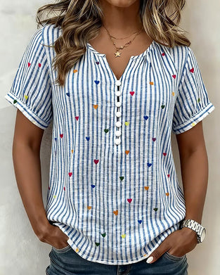Blouse Manches Bouffantes Rayure Cœur